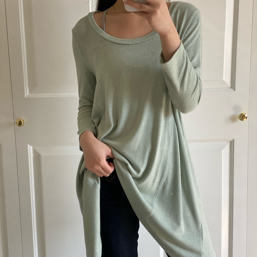 PASTEL - Mint Green Color Oversized 3/4 Sleeve Spring Blouse Top